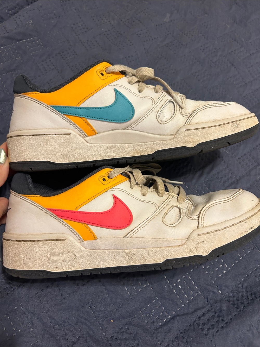 Nike Men's White Sneakers with Yellow and Pink Accents